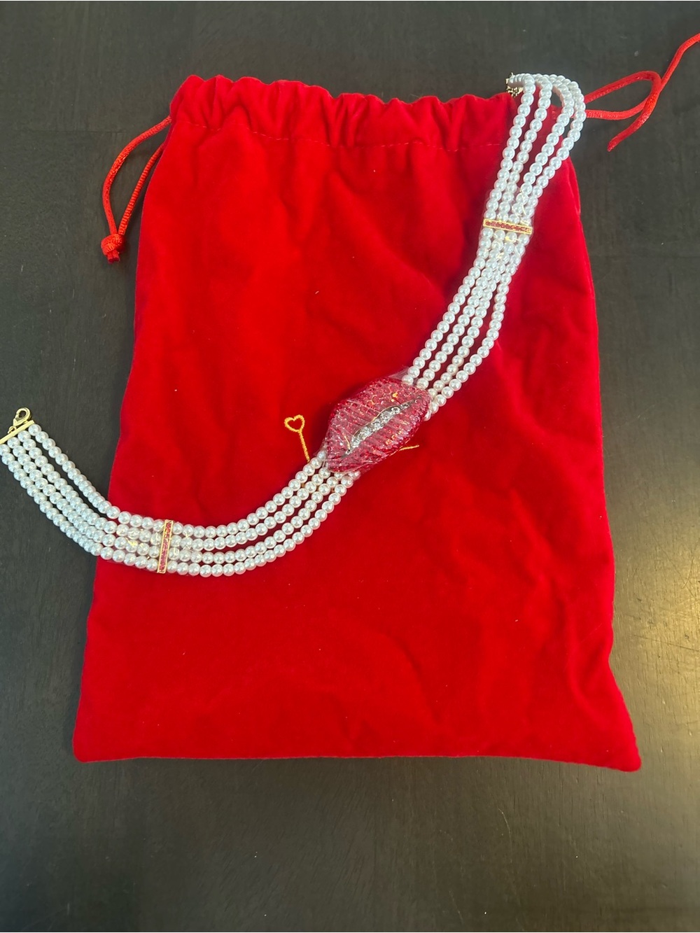 JCB sold out Gina’s Kiss Multi-Strand Pearl Choker with Red Bead Center NEW